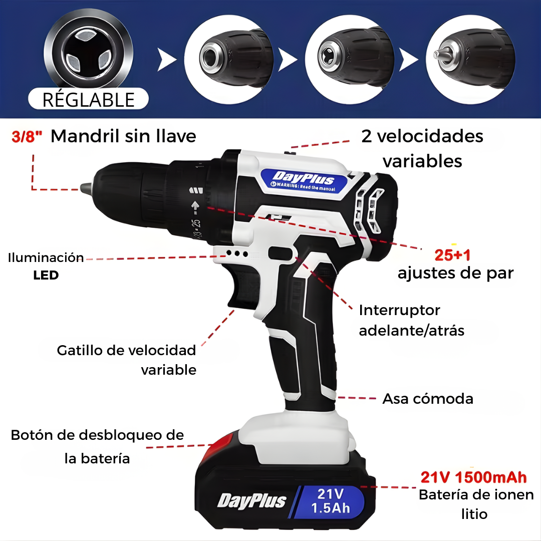 TorqueTitan® - Taladro atornillador 21 V 3 en 1 de alta potencia