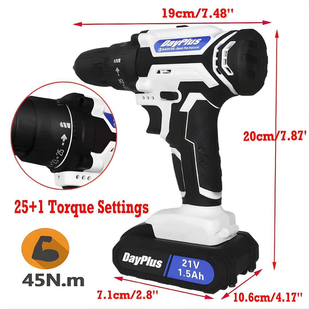 TorqueTitan® - Taladro atornillador 21 V 3 en 1 de alta potencia